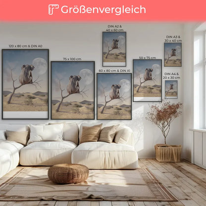 Surreales Poster mit Elefant in Wüstenlandschaft und Vollmond