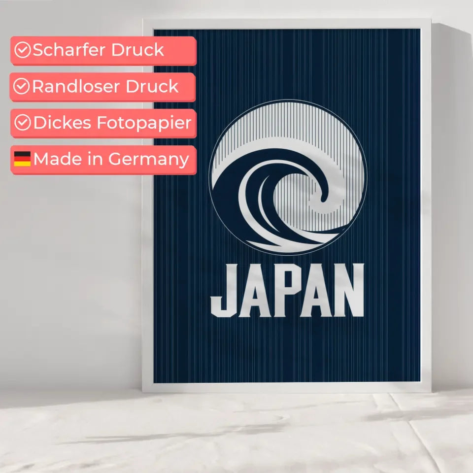 Poster stilisierte Welle Japan in tiefblauem Design für dein Zuhause