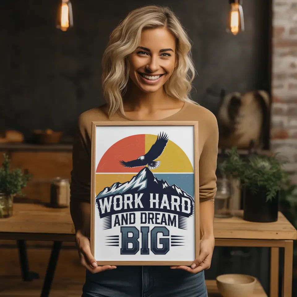 Poster mit Berg und Adler Dream Big Motiv