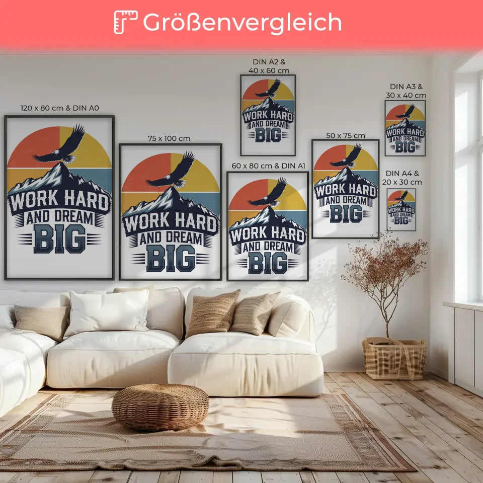 Poster mit Berg und Adler Dream Big Motiv