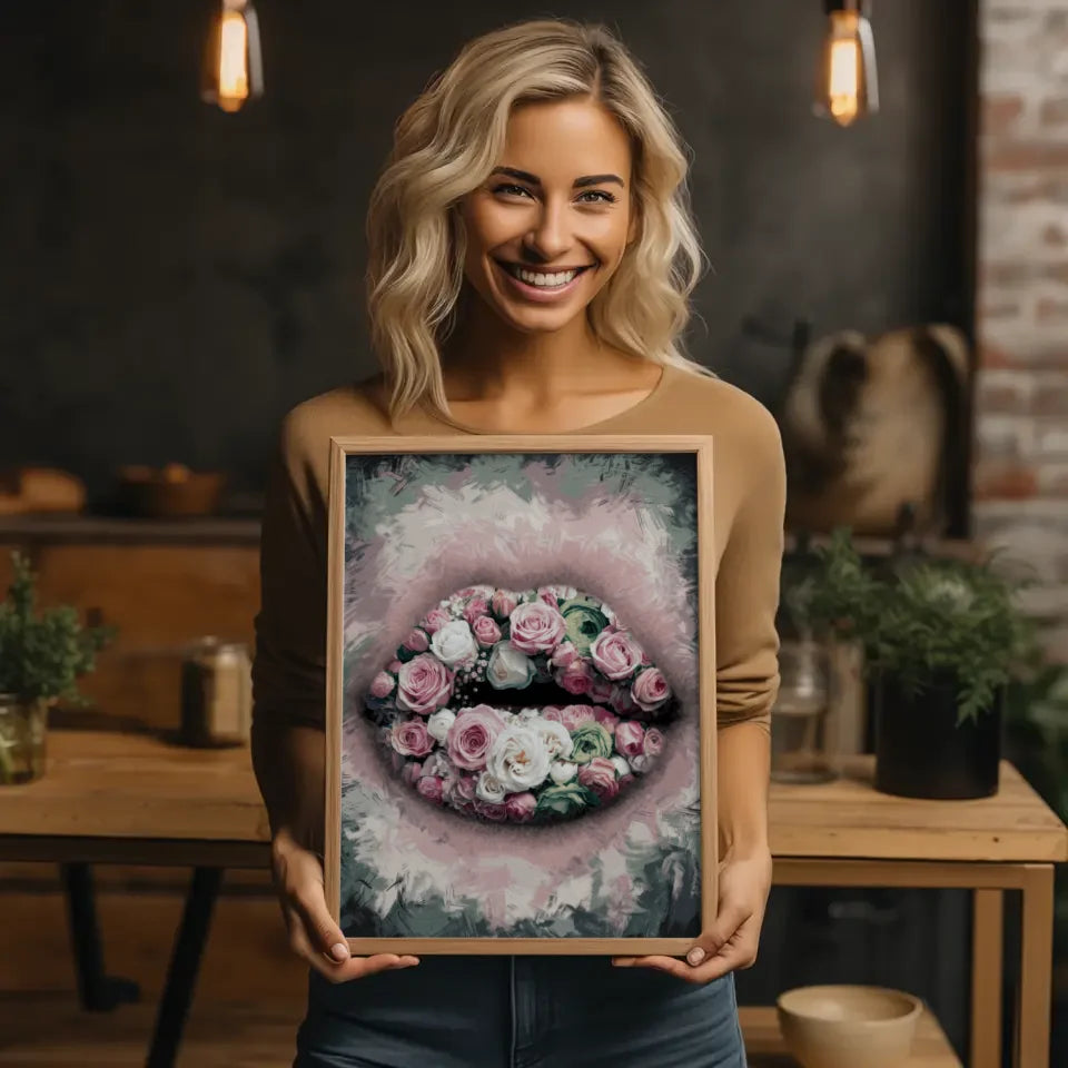 Blumen Lippen Poster mit surrealistischem Design 2