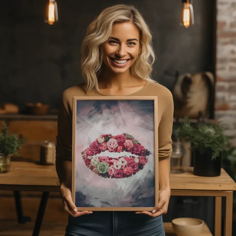 Kreatives Poster mit surrealistischen Lippen aus Blumen 2