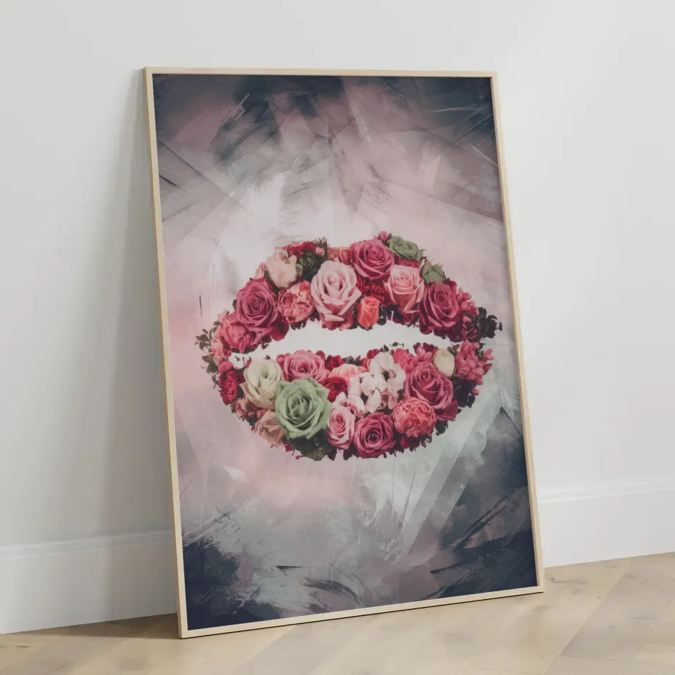Kreatives Poster mit surrealistischen Lippen aus Blumen 3