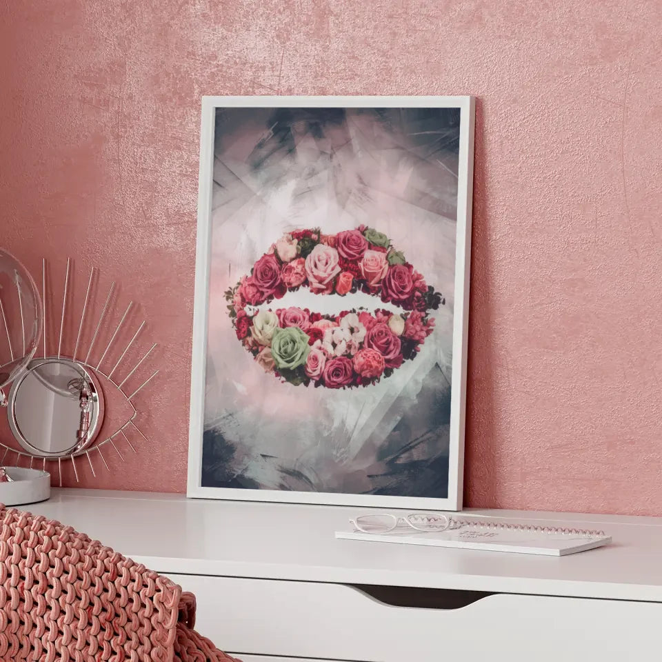 Kreatives Poster mit surrealistischen Lippen aus Blumen 5