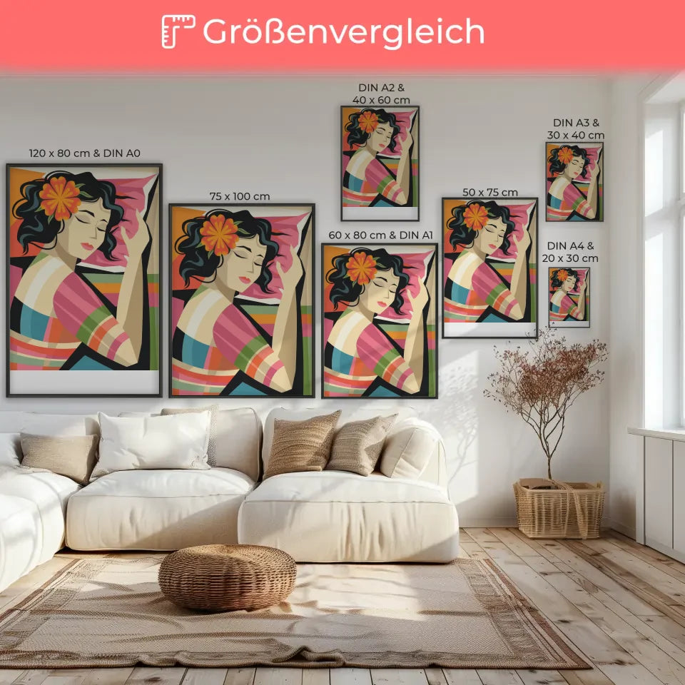 Poster einer schlafenden Frau in warmen Farben für stilvolle Akzente