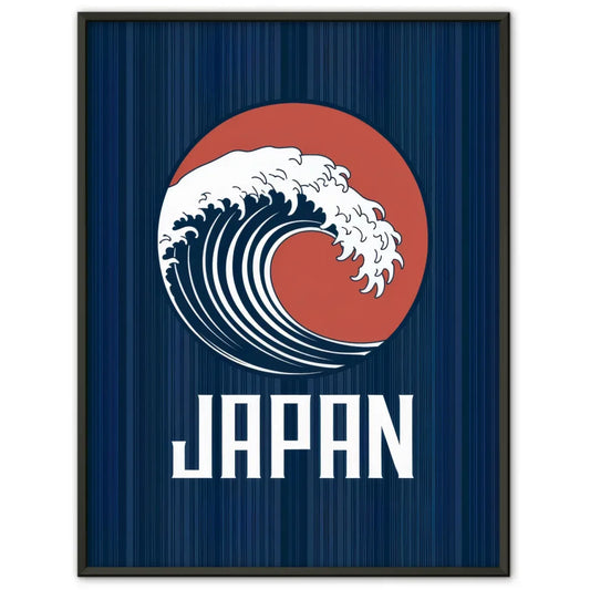 Poster mit stilisierter tiefblauer Welle im kreisförmigen Rahmen 1
