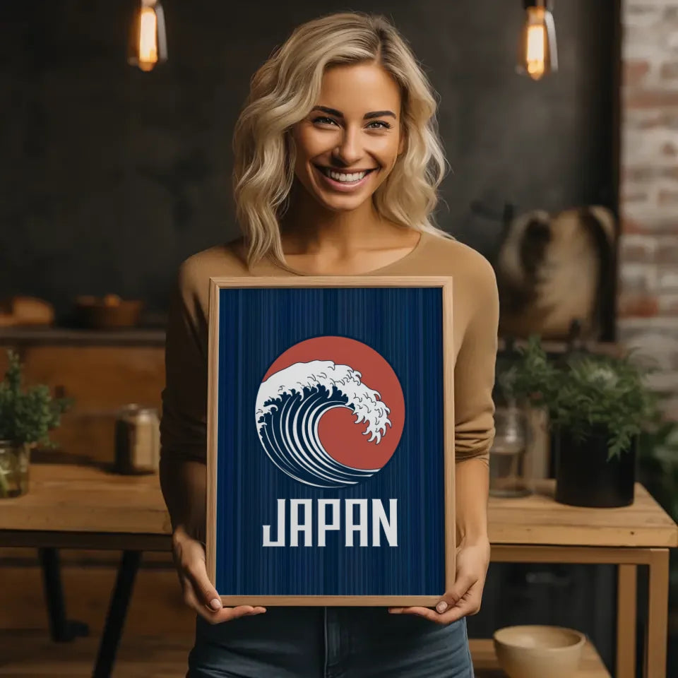 Poster mit stilisierter tiefblauer Welle im kreisförmigen Rahmen 2