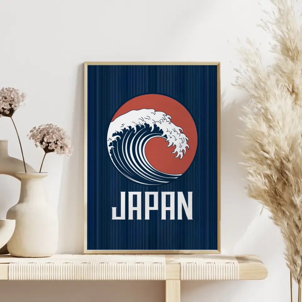Poster mit stilisierter tiefblauer Welle im kreisförmigen Rahmen 4