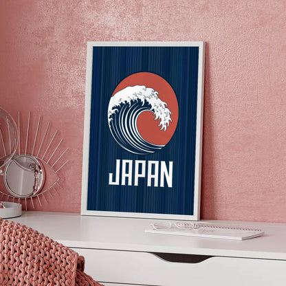 Poster mit stilisierter tiefblauer Welle im kreisförmigen Rahmen 5