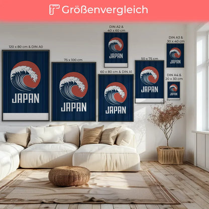 Poster mit stilisierter tiefblauer Welle im kreisförmigen Rahmen 7