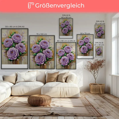 Poster mit lila Rosen und lebendigen Farben für Ihr Zuhause