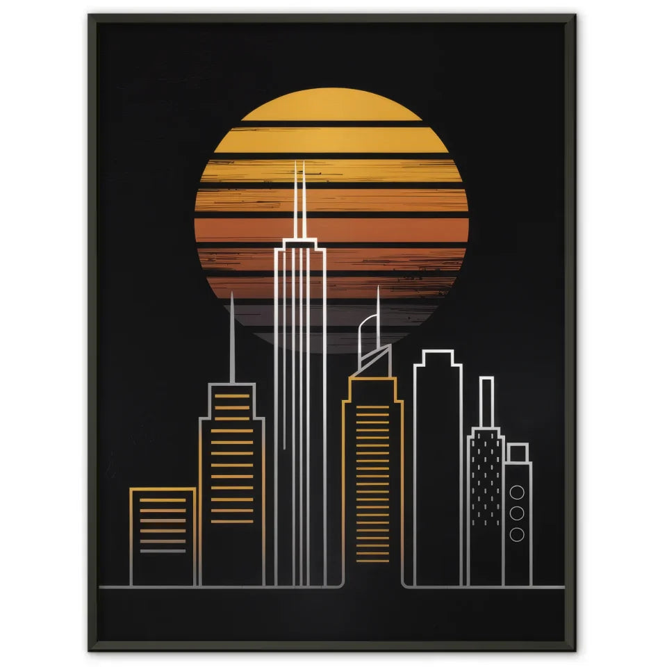 Minimalistisches Poster Stadtsilhouette in warmen Farben für Wanddekoration 1
