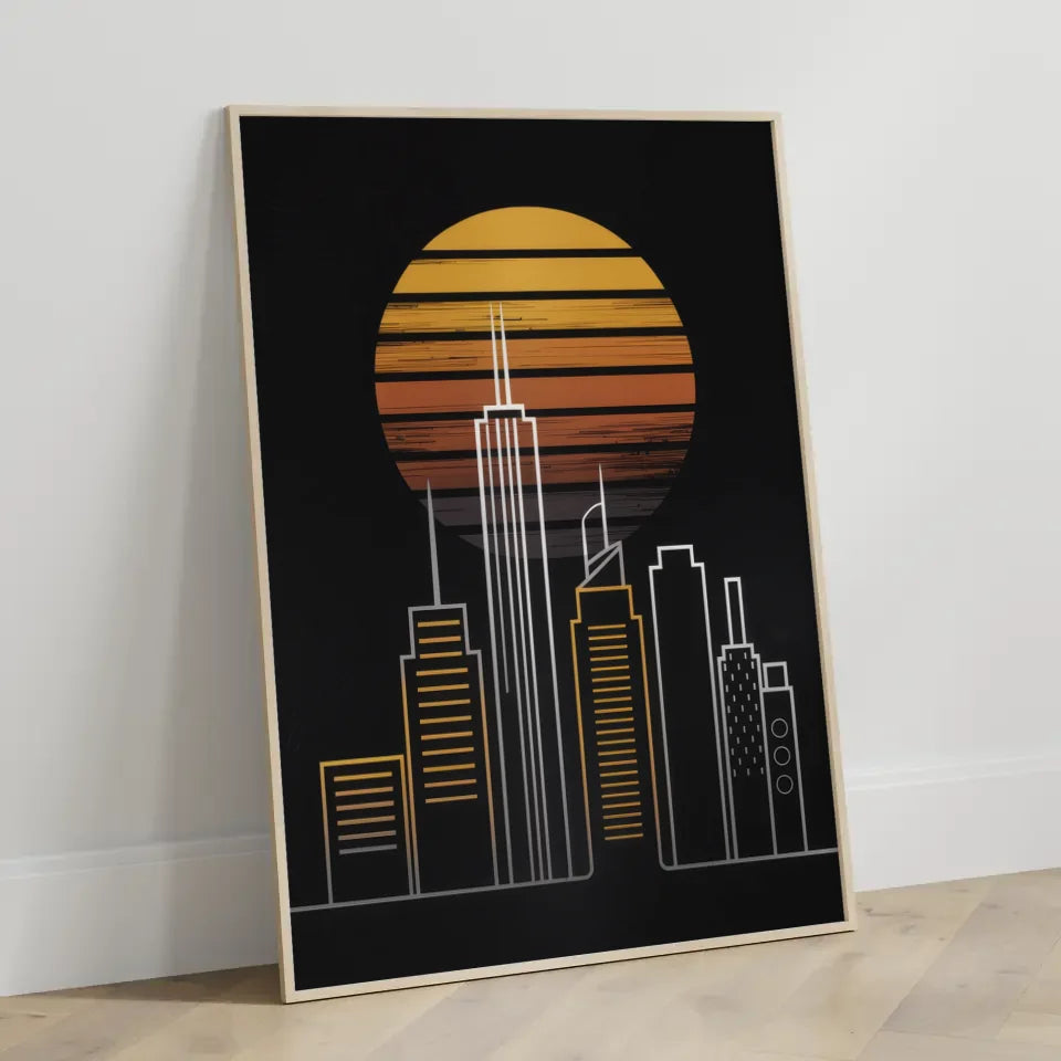 Minimalistisches Poster Stadtsilhouette in warmen Farben für Wanddekoration 3
