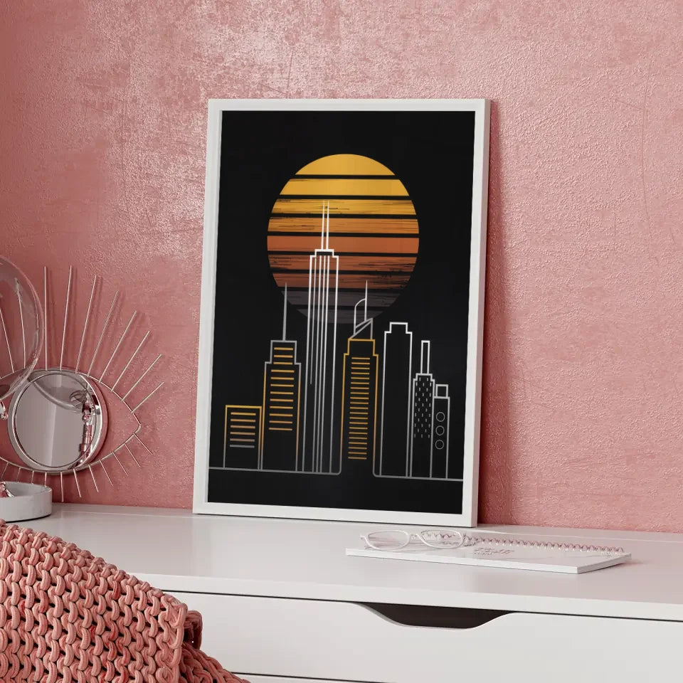 Minimalistisches Poster Stadtsilhouette in warmen Farben für Wanddekoration 5