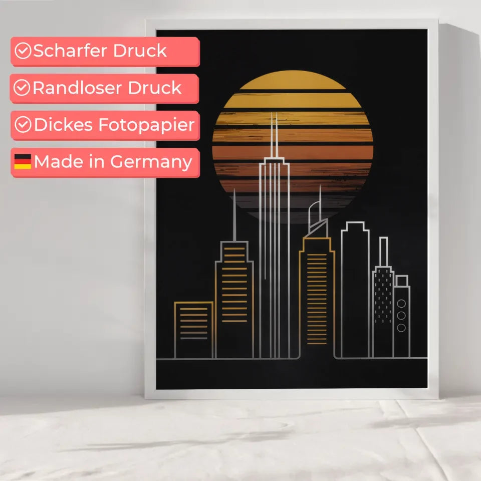 Minimalistisches Poster Stadtsilhouette in warmen Farben für Wanddekoration 6