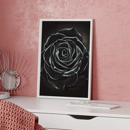 Poster schwarze Rose in Nahaufnahme mystische Schönheit