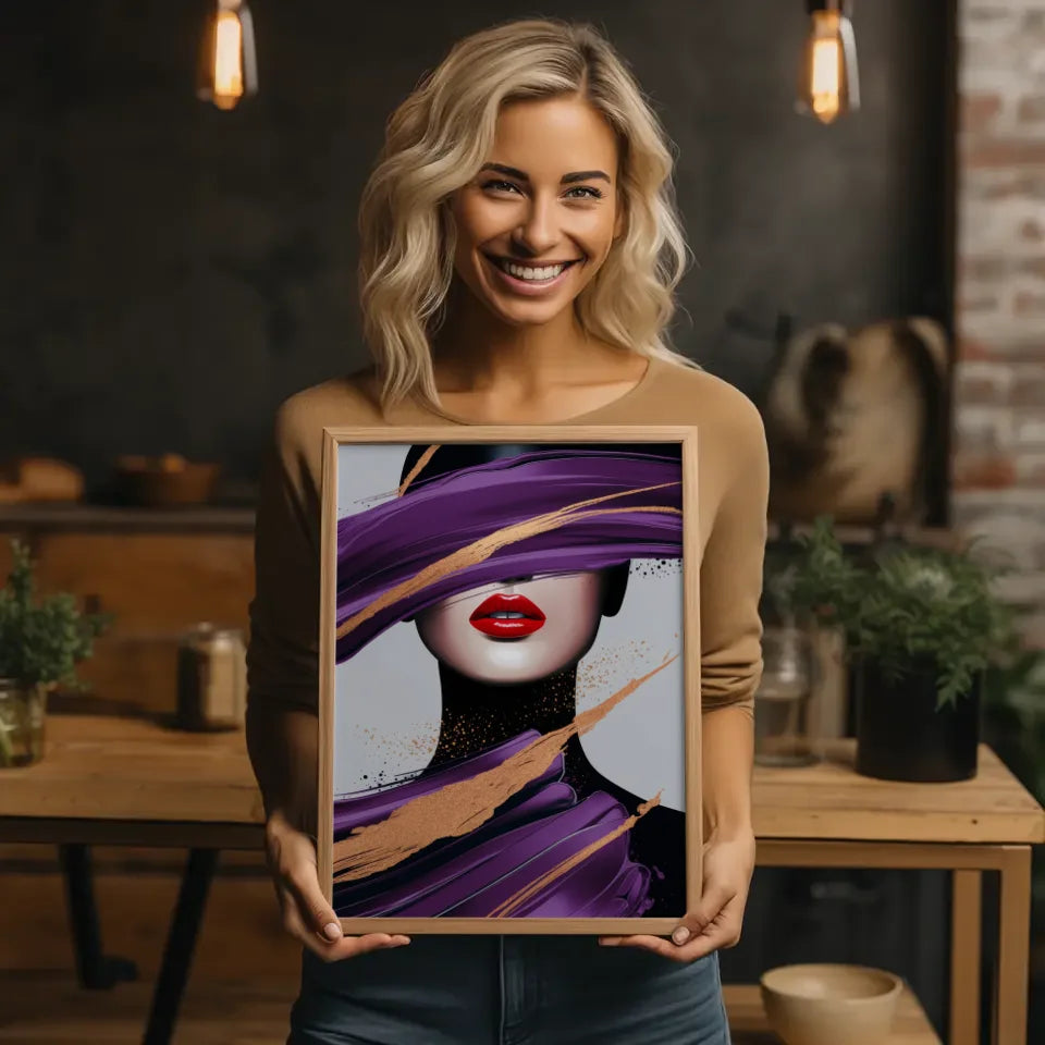 Avantgardistisches Poster mit leuchtend roten Lippen und Luxus akzenten 2