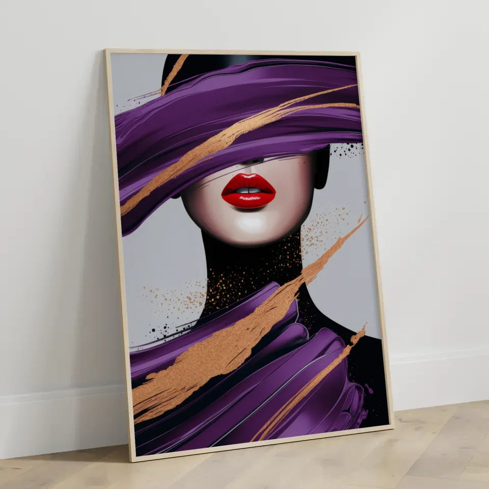 Avantgardistisches Poster mit leuchtend roten Lippen und Luxus akzenten 3