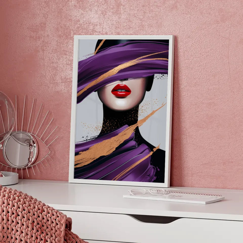 Avantgardistisches Poster mit leuchtend roten Lippen und Luxus akzenten 5