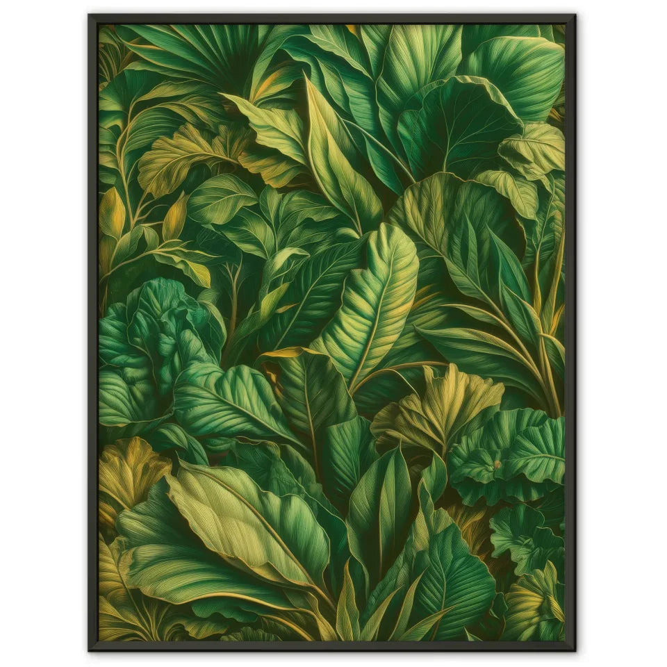 Künstlerisches Poster mit smaragdgrünen Blättern im Dschungellook 1