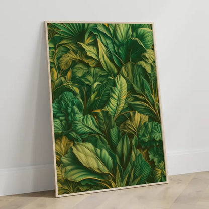 Künstlerisches Poster mit smaragdgrünen Blättern im Dschungellook 3