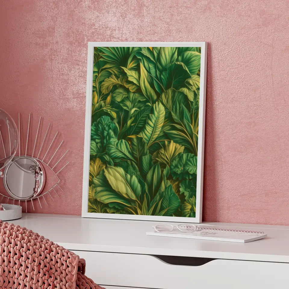 Künstlerisches Poster mit smaragdgrünen Blättern im Dschungellook 5