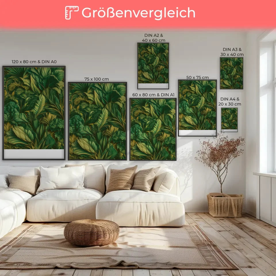Künstlerisches Poster mit smaragdgrünen Blättern im Dschungellook 7