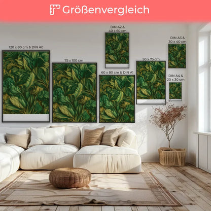 Künstlerisches Poster mit smaragdgrünen Blättern im Dschungellook 7