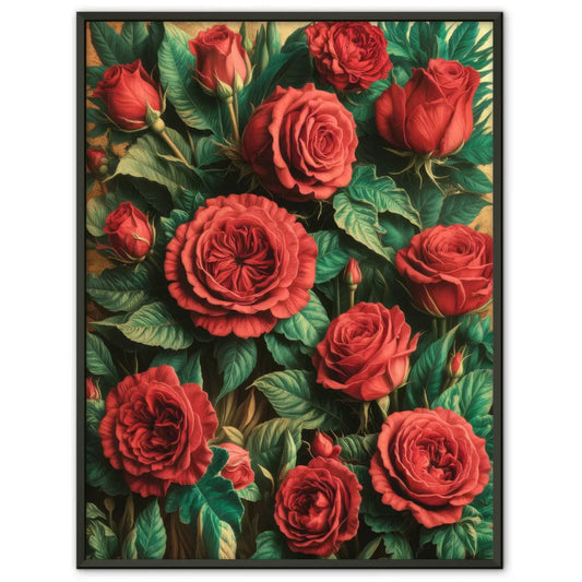 Künstlerisches Poster mit roten Rosen im dschungelartigen Design 1