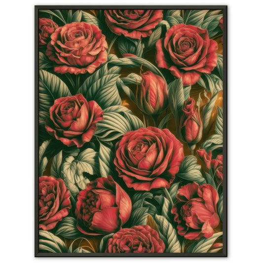 Künstlerischer Poster mit roten Rosen und Blättern 1