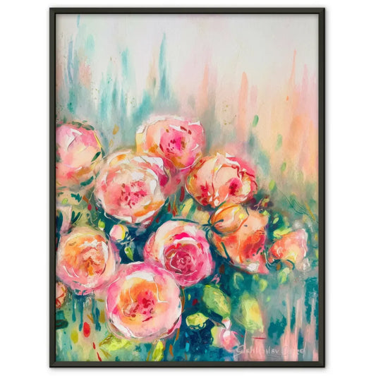 Abstraktes Poster mit Rosen im Monet Stil in lebendigen Farben 1