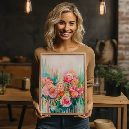 Abstraktes Poster Aquarell Rosen in warmen Farben 2