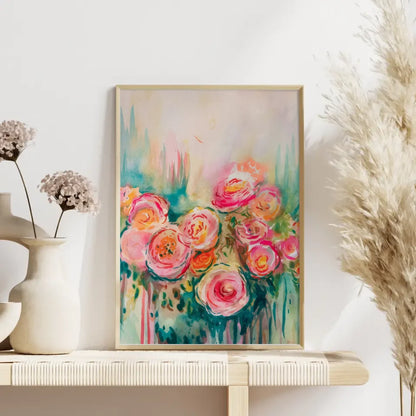 Abstraktes Poster Aquarell Rosen in warmen Farben 4