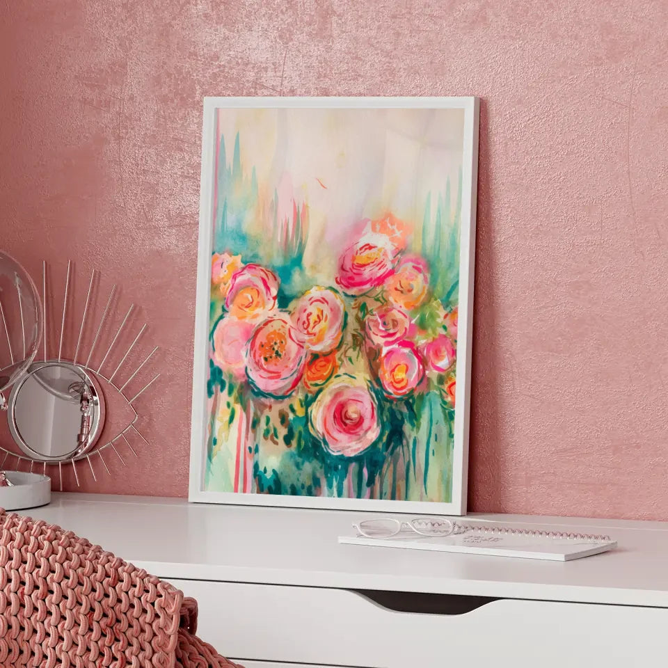 Abstraktes Poster Aquarell Rosen in warmen Farben 5