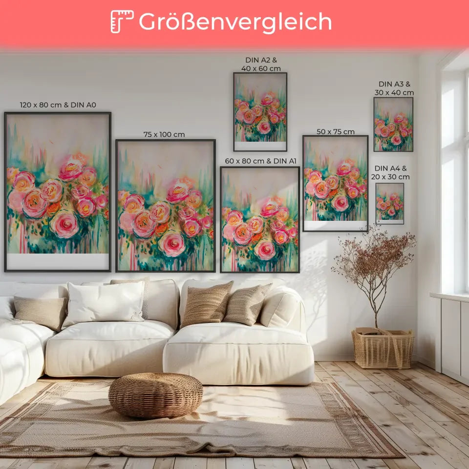Abstraktes Poster Aquarell Rosen in warmen Farben 7