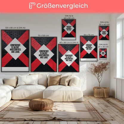 Poster mit Backsteinmauer und motivierendem Zitat in Schwarz und Rot