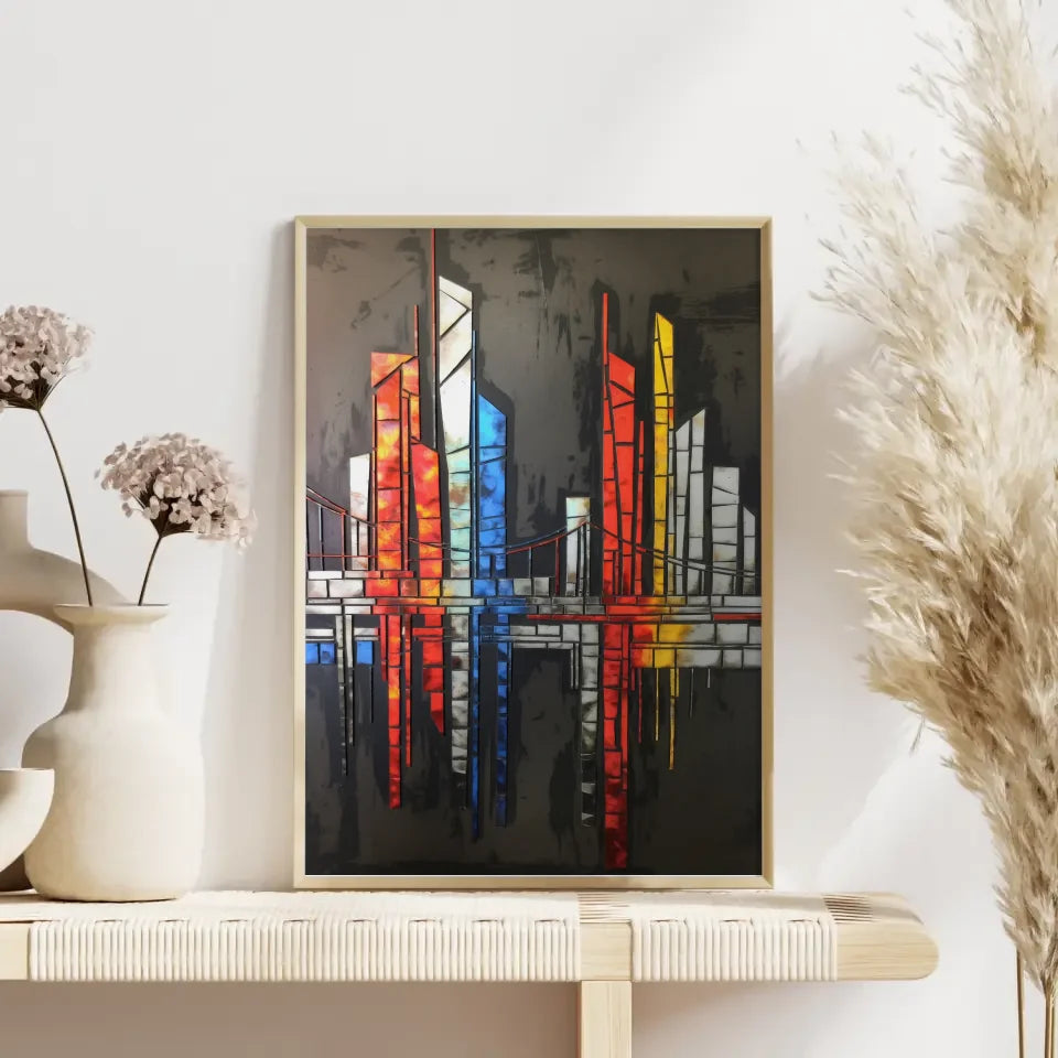 Moderner abstrakter Stadtlandschaft Poster in lebendigen Farben 4