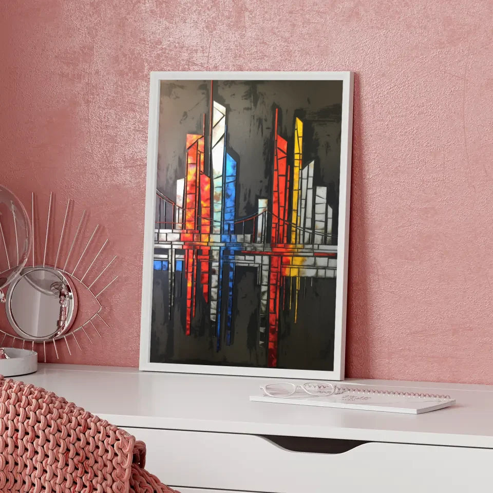 Moderner abstrakter Stadtlandschaft Poster in lebendigen Farben 5