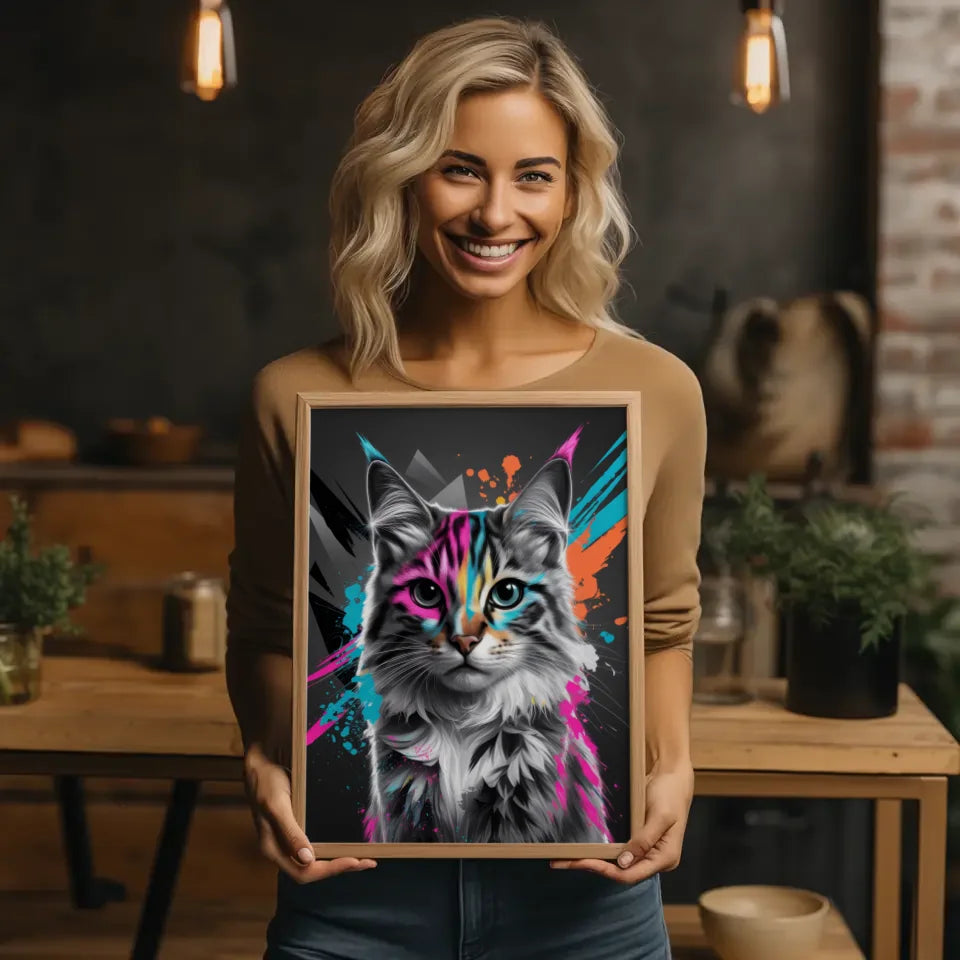 Farbenfrohes Katzenmotiv Poster mit abstraktem Design für Kunstliebhaber 2