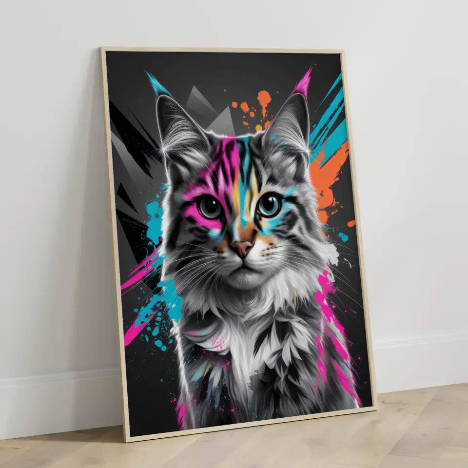 Farbenfrohes Katzenmotiv Poster mit abstraktem Design für Kunstliebhaber 3