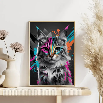Farbenfrohes Katzenmotiv Poster mit abstraktem Design für Kunstliebhaber 4