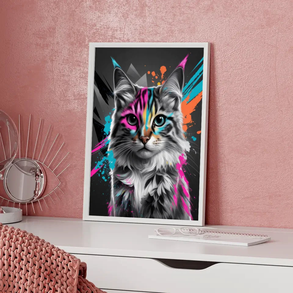 Farbenfrohes Katzenmotiv Poster mit abstraktem Design für Kunstliebhaber 5