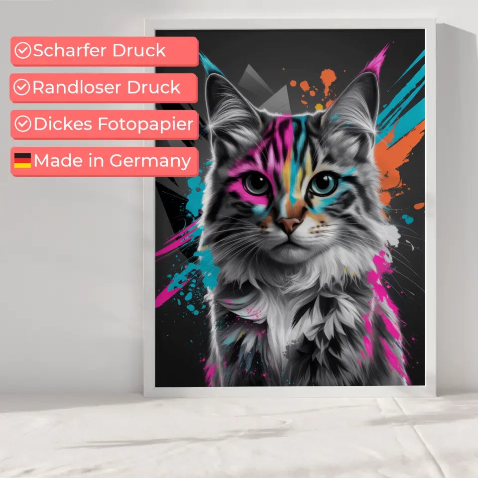 Farbenfrohes Katzenmotiv Poster mit abstraktem Design für Kunstliebhaber 6