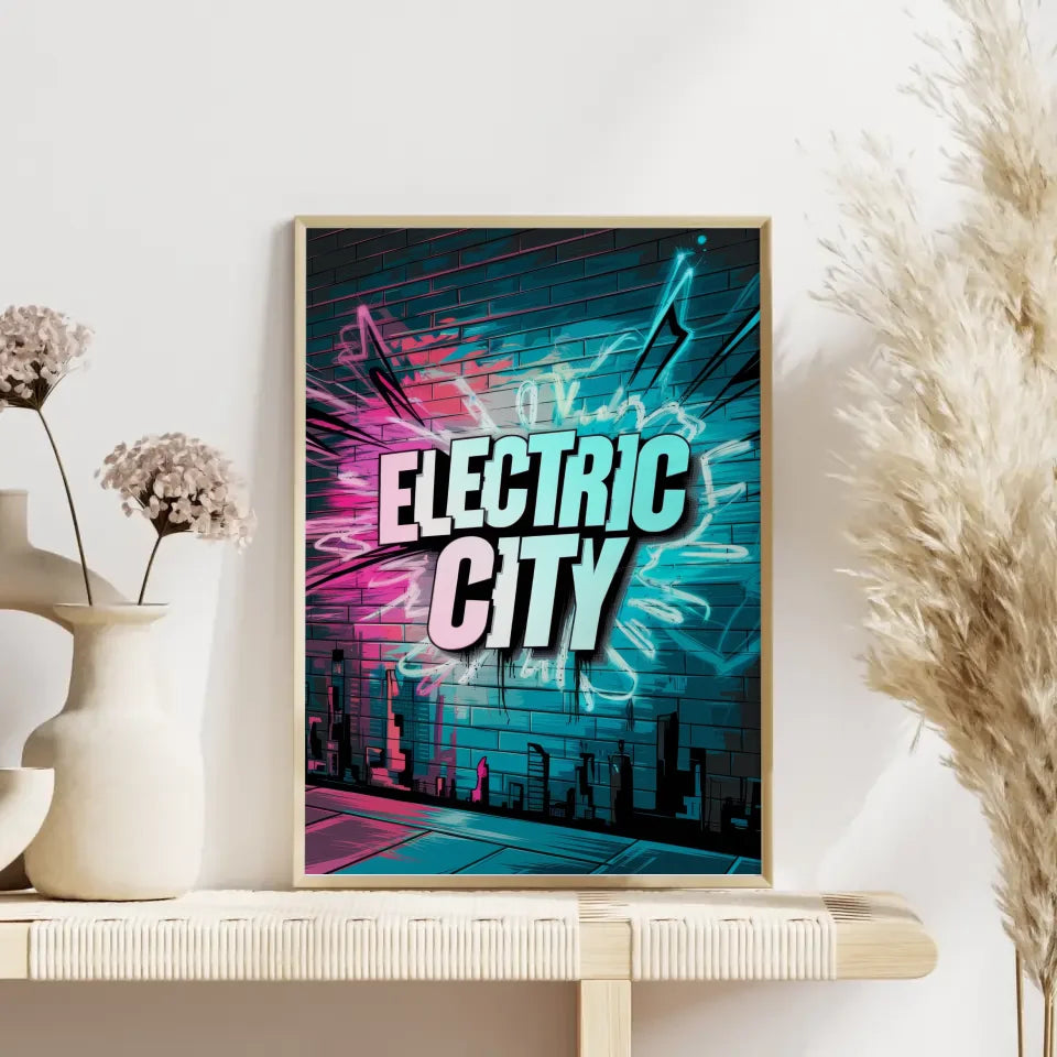 Poster Electric City - Neonfarbene Graffiti Kunst