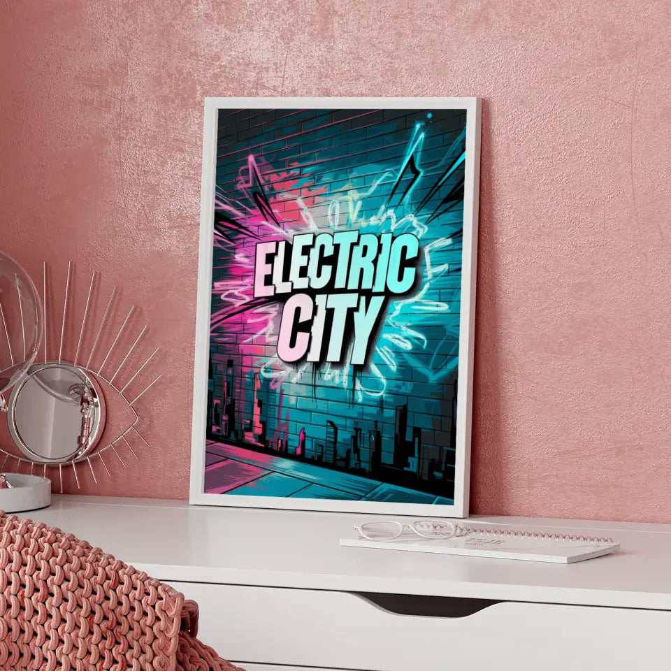 Poster Electric City - Neonfarbene Graffiti Kunst