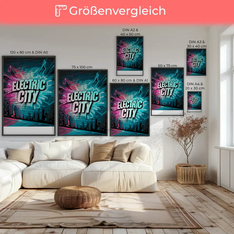 Poster Electric City - Neonfarbene Graffiti Kunst