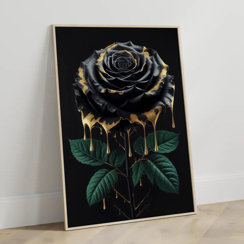 Schwarze Rose Poster mit goldenen Akzenten und Eleganz 3