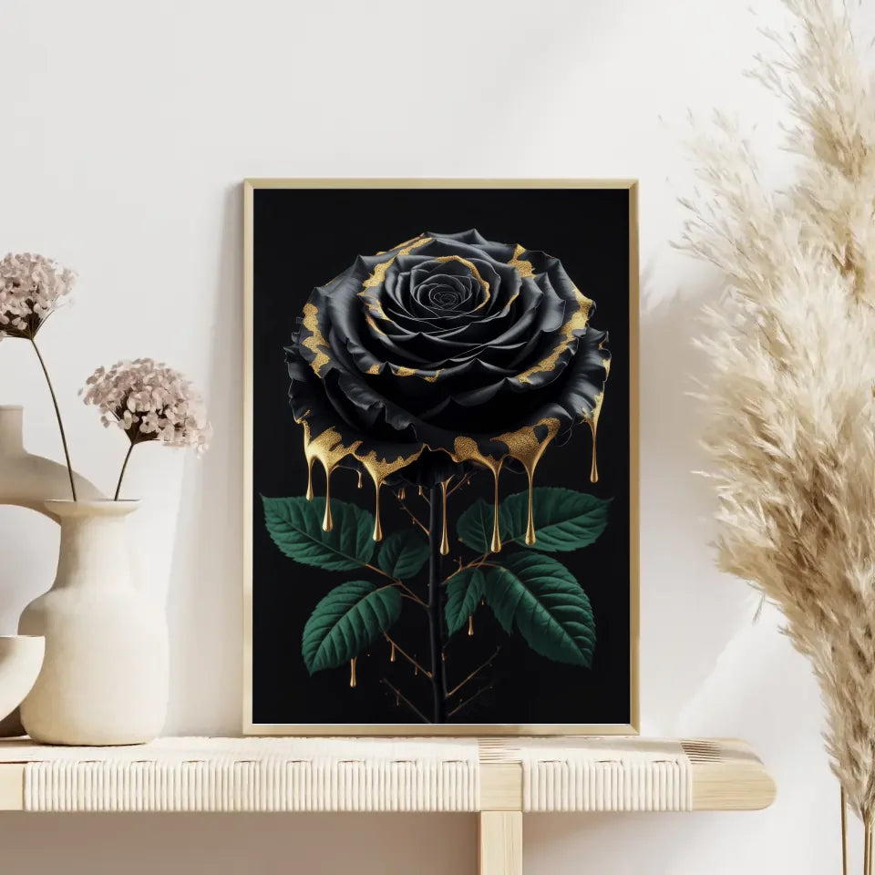 Schwarze Rose Poster mit goldenen Akzenten und Eleganz 4