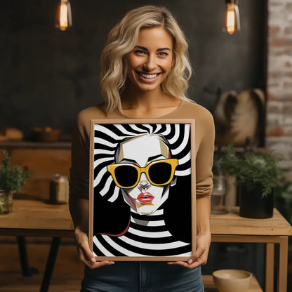 Abstraktes Poster weibliches Gesicht in Schwarz Weiß 2