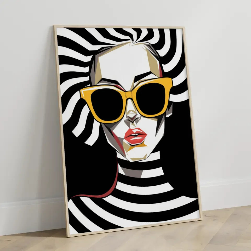 Abstraktes Poster weibliches Gesicht in Schwarz Weiß 3